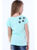 Girls\' blouse with short sleeves and an inscription, mint NDZ81690 - Online store - Boutique